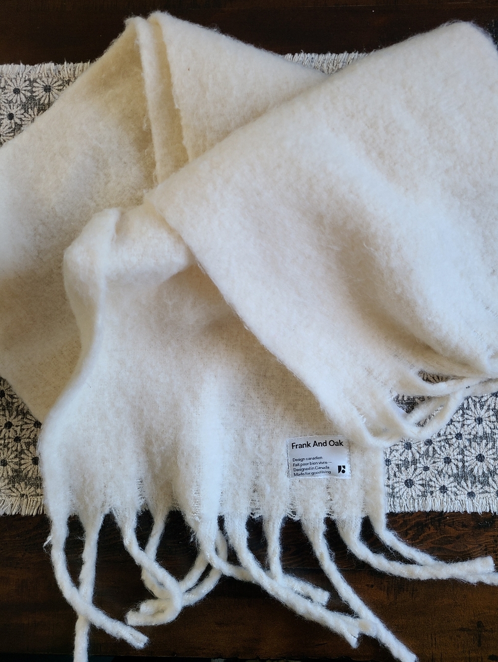 Frank & Oak Cream Cozy Fringe Scarf